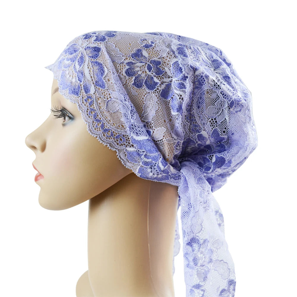 Muslim Women Head Scarf Lace Flower Underscarf Elastic Hijab Hair Cover Headwrap Chemo Cap Islam Headband Bonnet Turbante Mujer