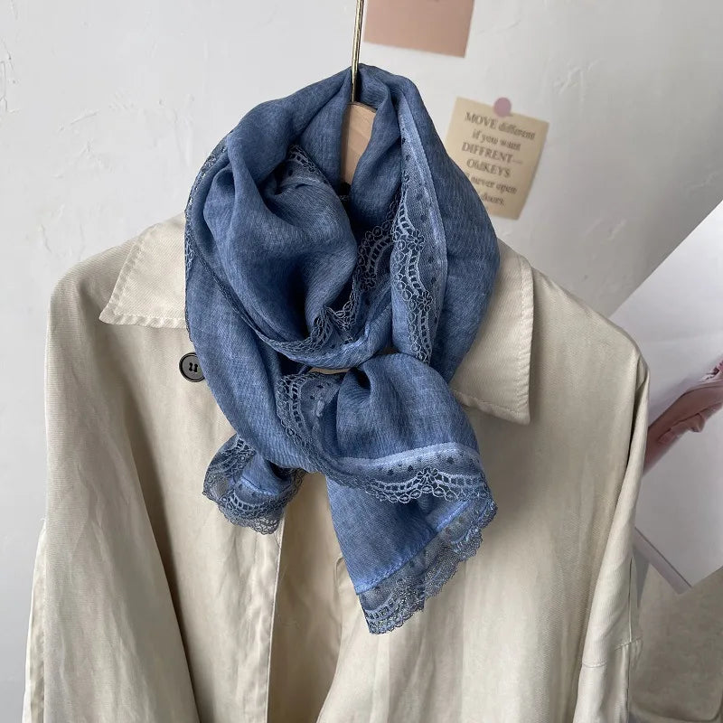 Flaxen Lace Cotton Linen Scarf Women's Winter Shawl Dual-purpose Spring Autumn Foreign Style Fashion Silk Solid Color Yarn