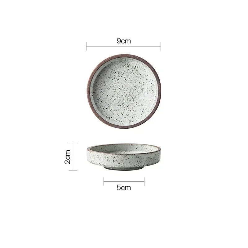 Retro Ceramic Round Sauce Dish Hot Pot Seasoning Dipping Plate Bowl Small Flavor Plates Creative Snack Vinegar Soy Sauce Dishes