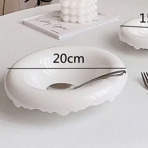 White Ceramic Dinner Plate Round Breakfast Plates Dessert Bowl Fruit Plate Salad Bowl Western Pasta Plates Snack Tray Fruit Dish