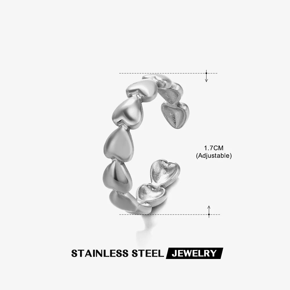 Stainless Steel Love Heart Open Ring For Women Girls Minimalist Adjustable Ring Fashion Jewelry Wedding Party Gift Wholesale