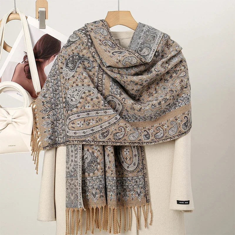 New Shawl Warm Winter Scarf Hijab Women Print Paisley Cashmere Pashmina Thick Wrap Head Neck Foulard Luxury 2024 Blanket Echarpe