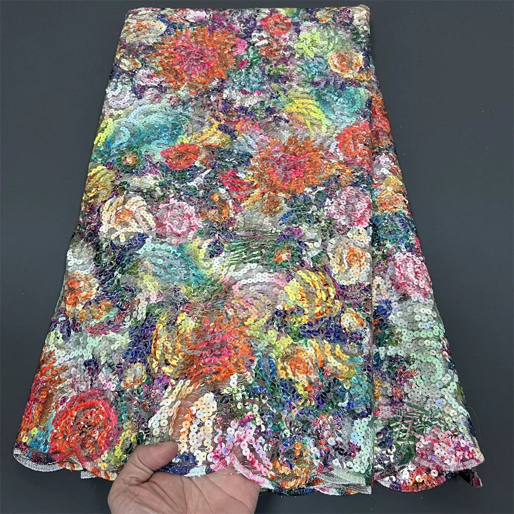 Latest African Lace Fabric 2024 High Quality,Fabrics By The Meters,Sequin,Tulle,Wedding Dresses,Embroidery,Mesh,Cloth,5 Yards