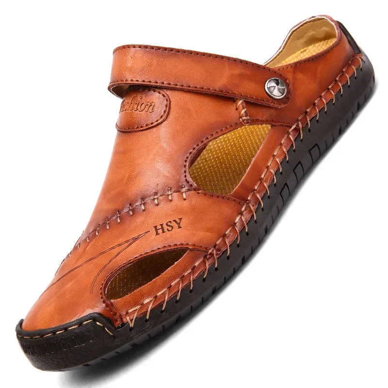 Genuine Leather Men Sandals Summer Man Slippers Comfortable Trend Slip on Baotou Male Sandals Outdoor Casual Trekking Sandales