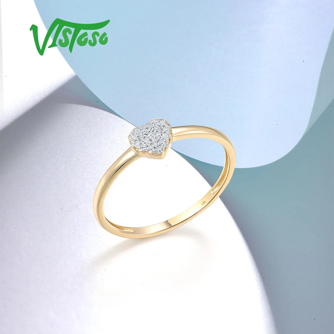VISTOSO Genuine 14K 585 Yellow Gold Ring For Women Sparkling Natural Diamonds Sweet Heart Shaped Ring Fashion Fine Chic Jewelry