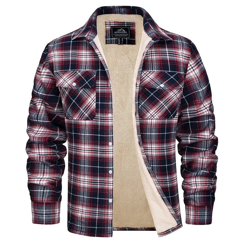MAGCOMSEN Fleece Plaid Flannel Shirt Jacket  Men's Button Up Casual Cotton Jacket Thicken Warm Spring Work Coat Sherpa Outerwear