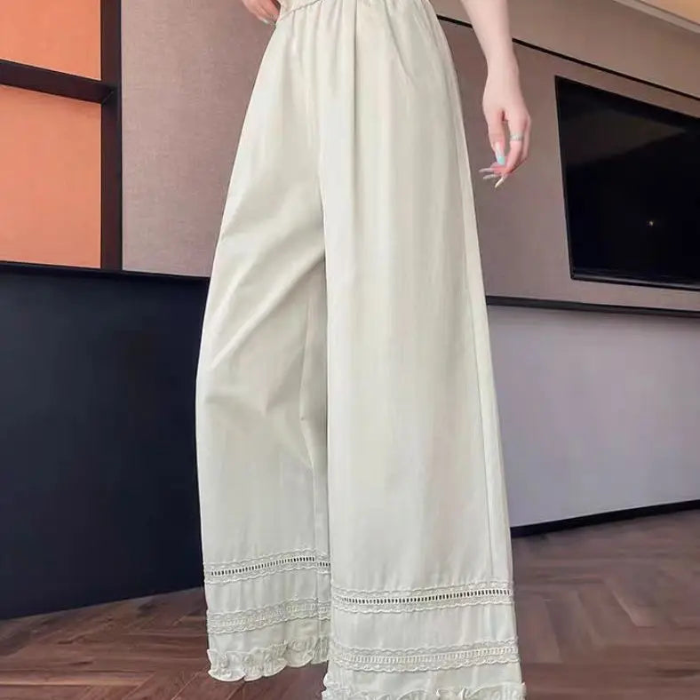 Lace Lace Spliced high-waist Wide-leg  New Loose Thin Sun Protection Casual Straight-leg Pants
