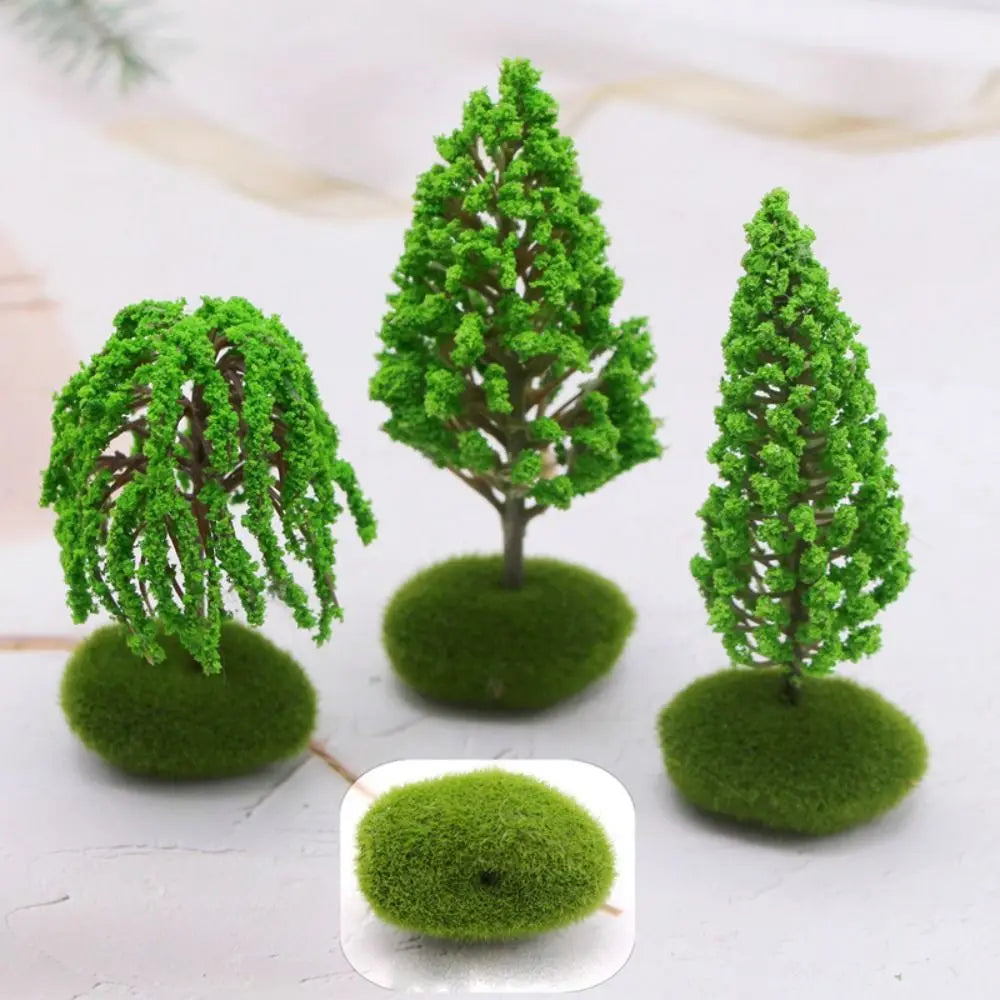 Plastic Model Trees Artificial Moss Rocks/Wooden Base Natural Green Dollhouse Mini Tree Simulation Bonsai Figurine