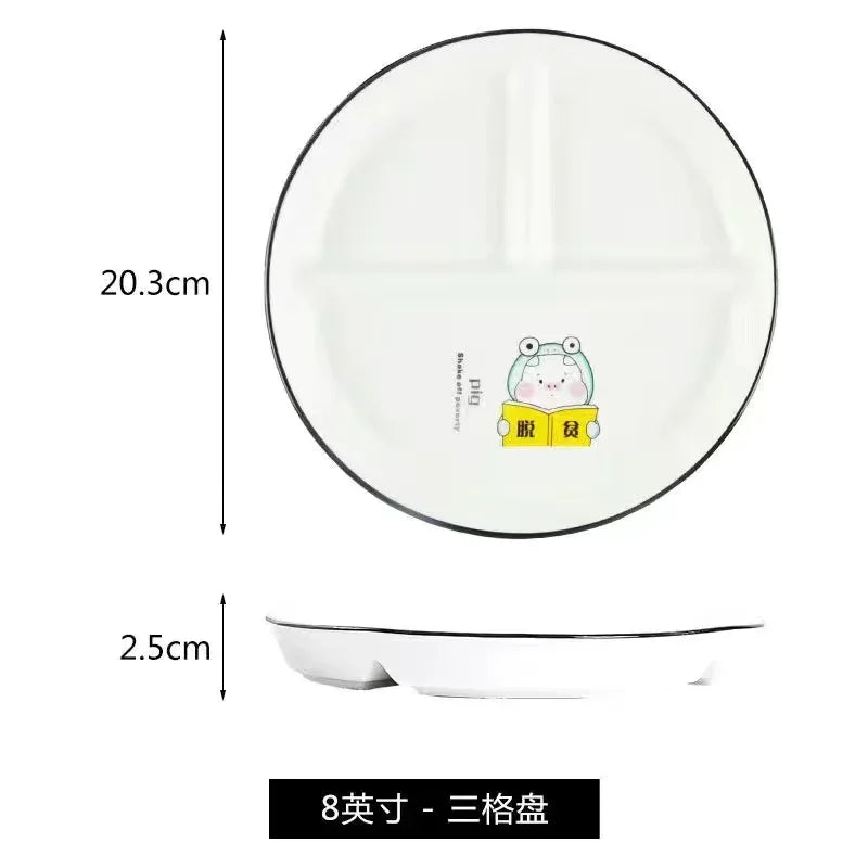 Ceramic Plate Cartoon Fat-reducing Sub-plate, Sub-plate, Household Dish Plate, Three-plate Breakfast Plate, Tableware Gift Set