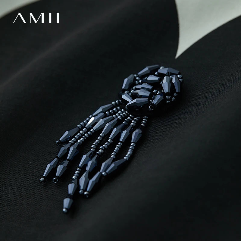 Amii Minimalist Knitted Dress For Women 2025 Summer New Round Neck Short Sleeve Loose Elastic Mid-long Printed Dress 12512014