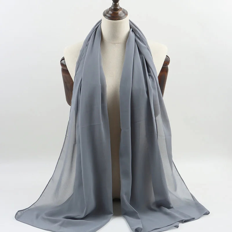 Fashion Pearl Chiffon Hijab Shawls Of Muslim Women Solid Color Head Wraps Scarf For Ladies
