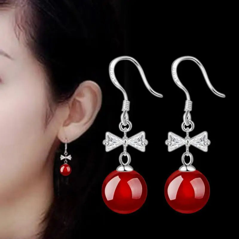 Korean Red Natural Stone Drop Earrings For Women Natural agate Jewelry Bridal Party Wedding Tassel Earrings 2023 Trendy 2Z40