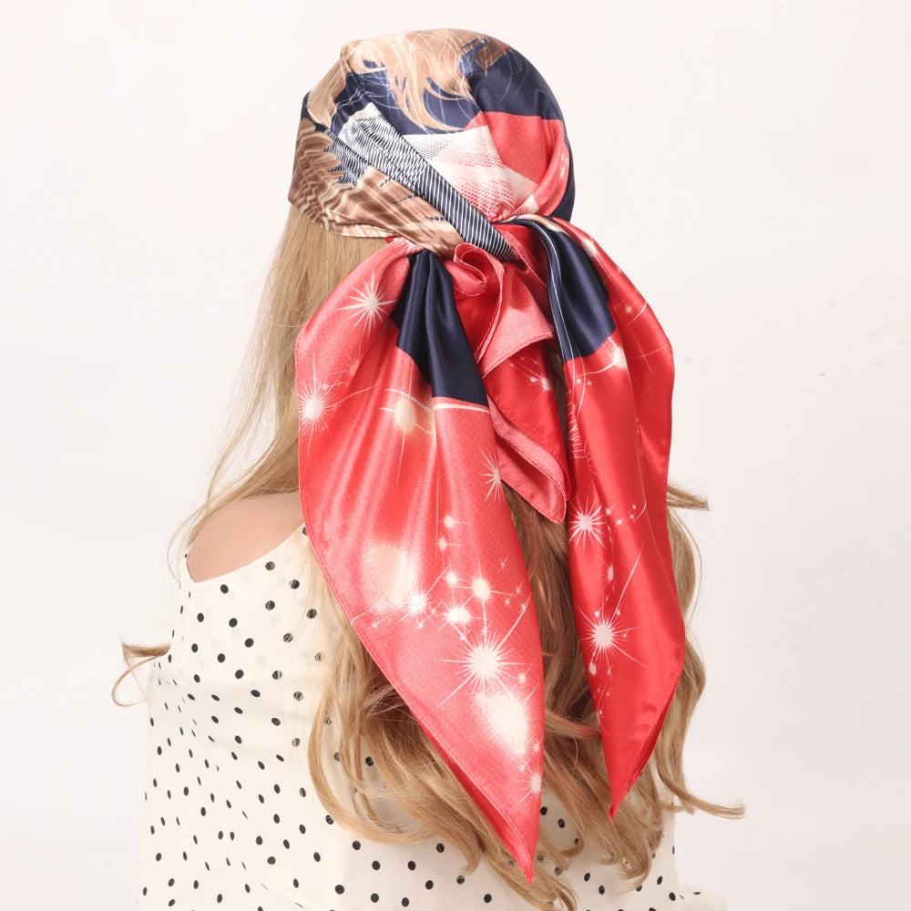 Silk Head Scarf Women Luxury Fashion Hair Scarve Summer Foulard Femme Satin Shawl Kerchief 90cm Square Headscarf Bandana Cheveux