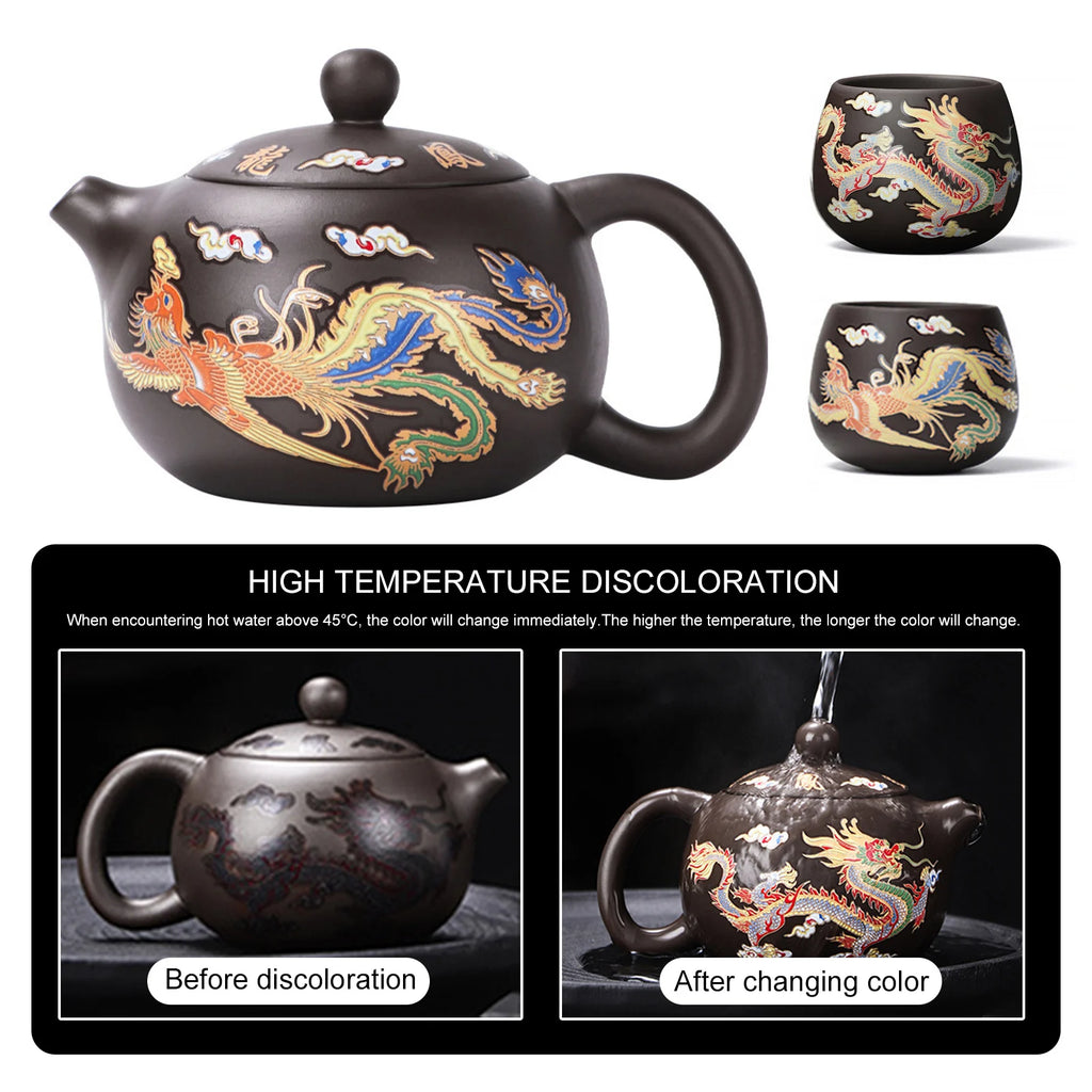 Chinese Style Color-changing Purple Clay Teapot, Anti-Scald Handle Purple Clay Teapot Ceramics Tea Set Gift For Tea Lover ﻿