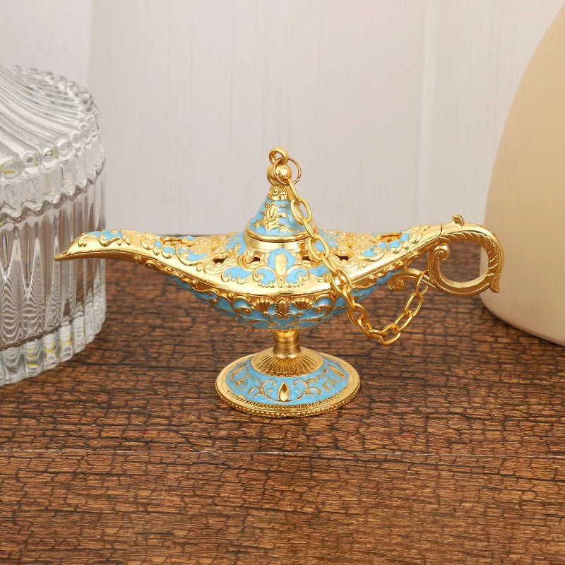 12cm(4.7")Classic Rare Hollow Legend Aladdin Magic Genie Lamps Incense Burners Retro Wishing Oil Lamp Home Decor Gift