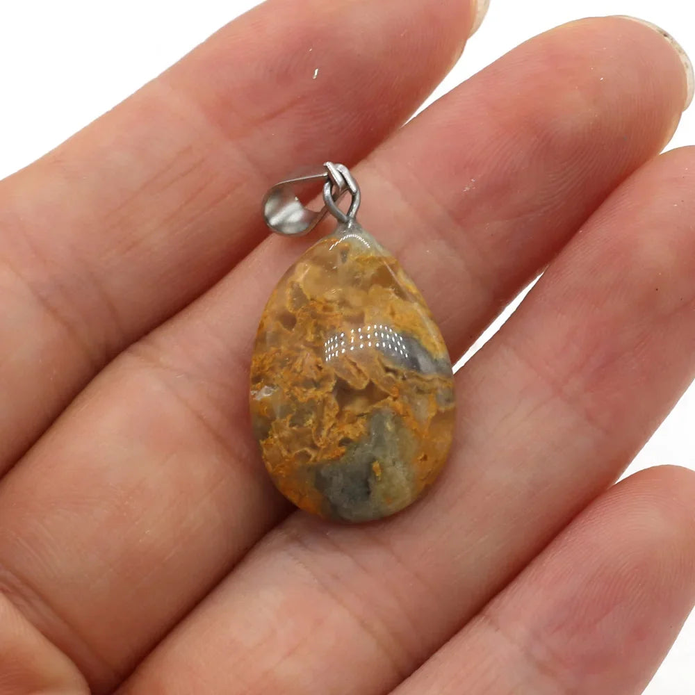 Natural Drop Shape Stone Pendant Crystal Rose Quartz Agate Yellow Jade Opal Malachite Charms for Jewelry Making DIY Accessories