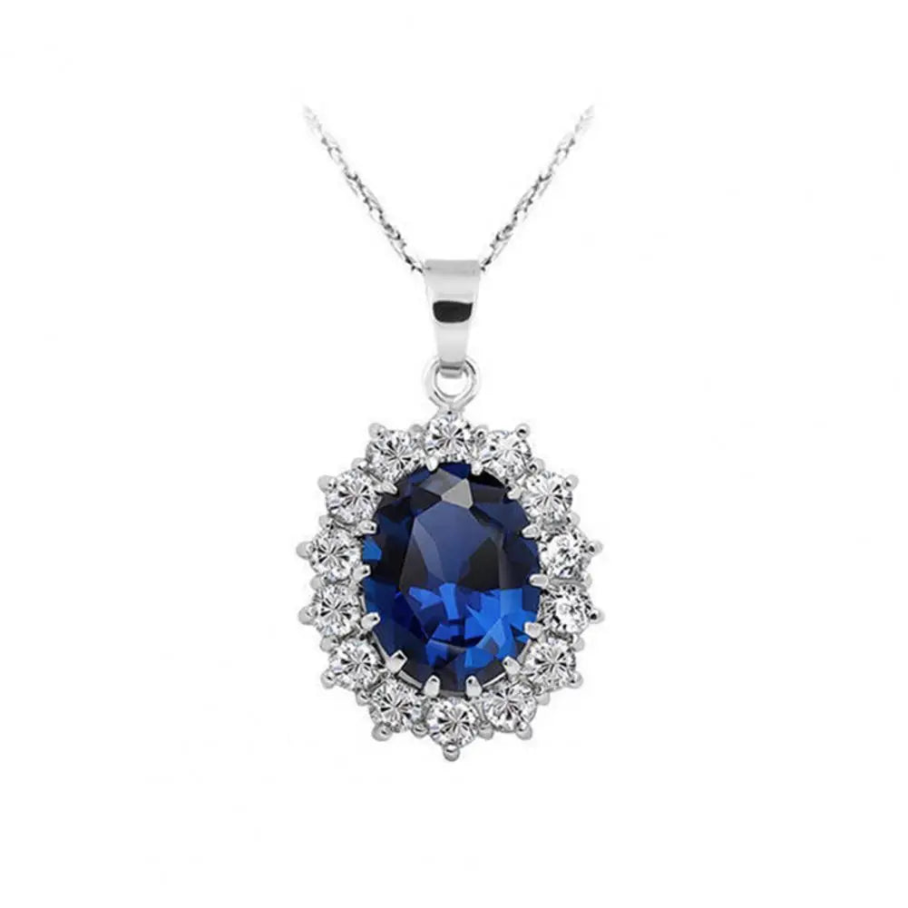 High Quality Jewelry Sets Noble Faux Sapphire Rhinestone Earrings Necklace Jewelry  One Color Necklace Jewelry for Women
