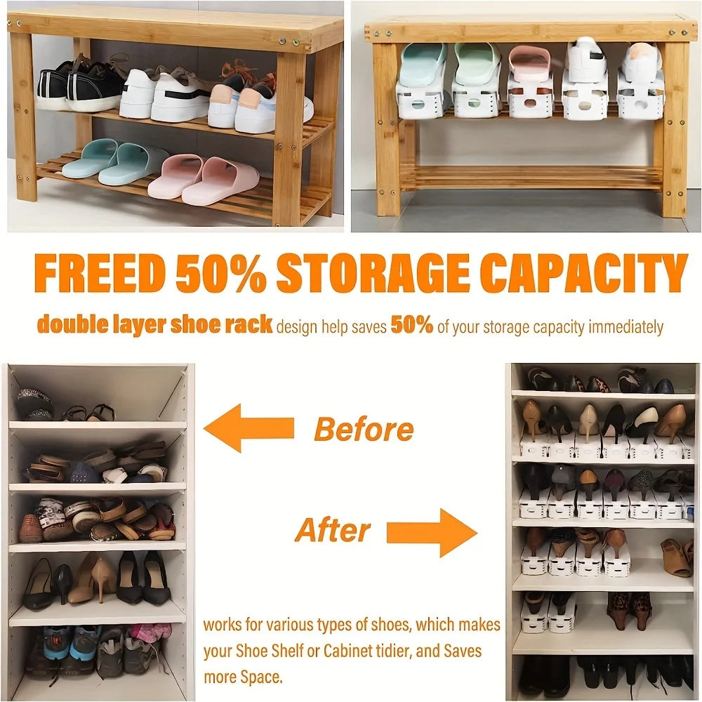 10 Pack Plastic Shoe Rack Adjustable Closet Organizer Space Saving Design for Dorm Living Room High Heels Sneakers Storage