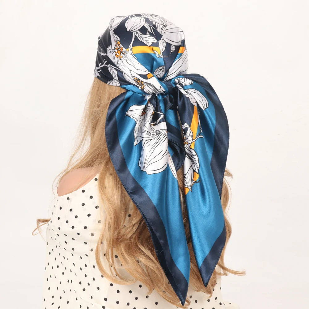 Silk Head Scarf Women Luxury Fashion Hair Scarve Summer Foulard Femme Satin Shawl Kerchief 90cm Square Headscarf Bandana Cheveux