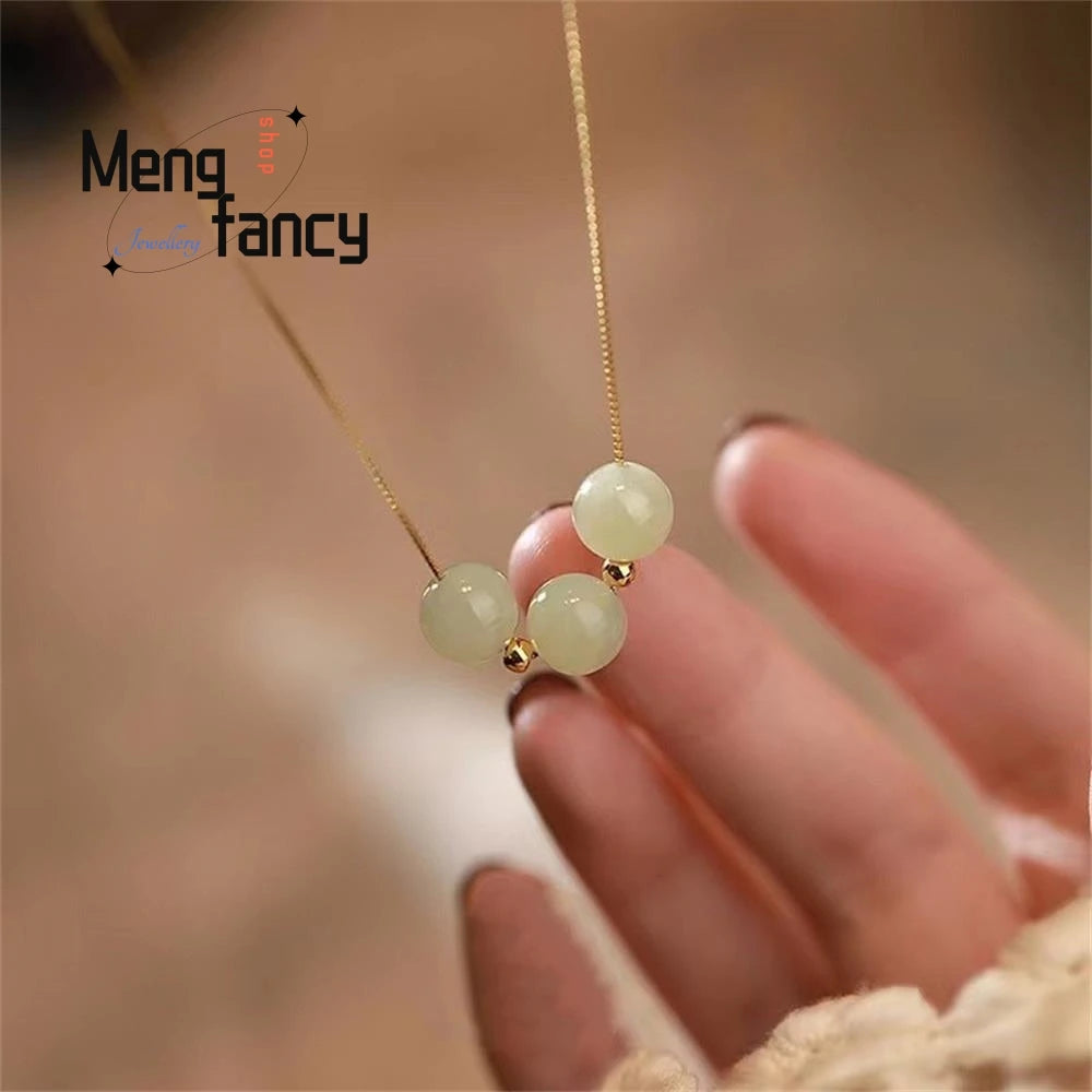 Natural Hotan Jasper Lucky beads Lockbone Chain Light Luxury Temperament Exquisite Pendant High-grade Popular Fashion Jewelry