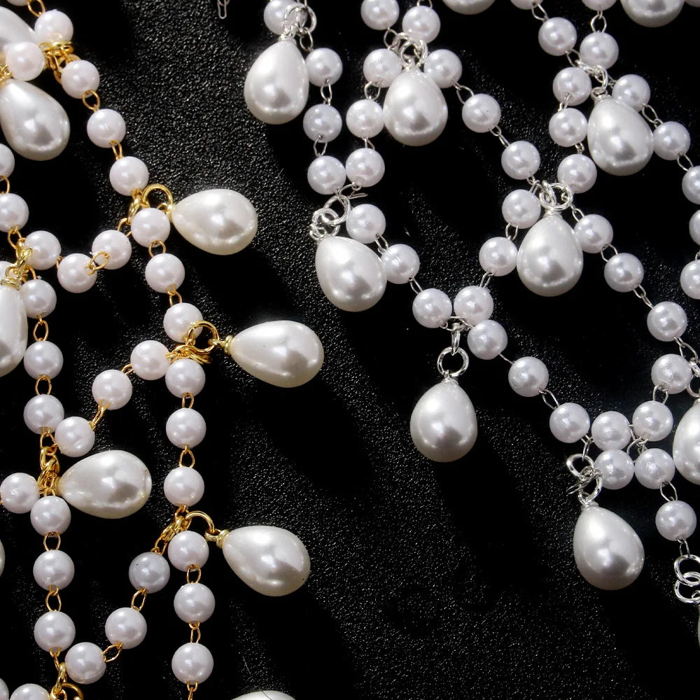 Bohemian Pearl Headband for Women Vintage Hair Accessories with Mesh Cap and Headwear Girls Retro Wedding Jewelry Charming