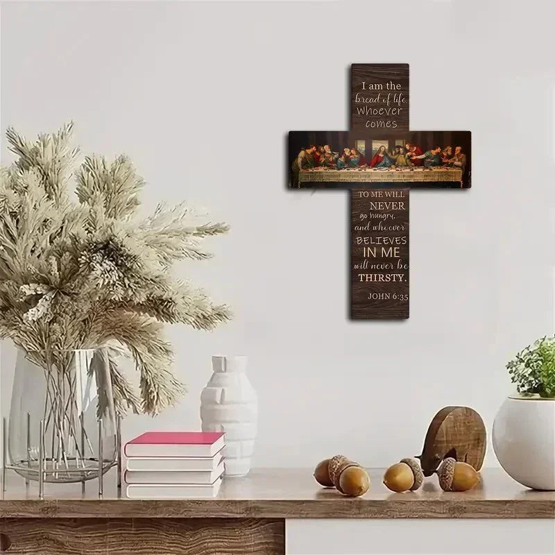 Wooden Sign: The Last Supper Scene. Cross Wall Art Plaque. Bible Scripture Wall Hanging for Home Decoration