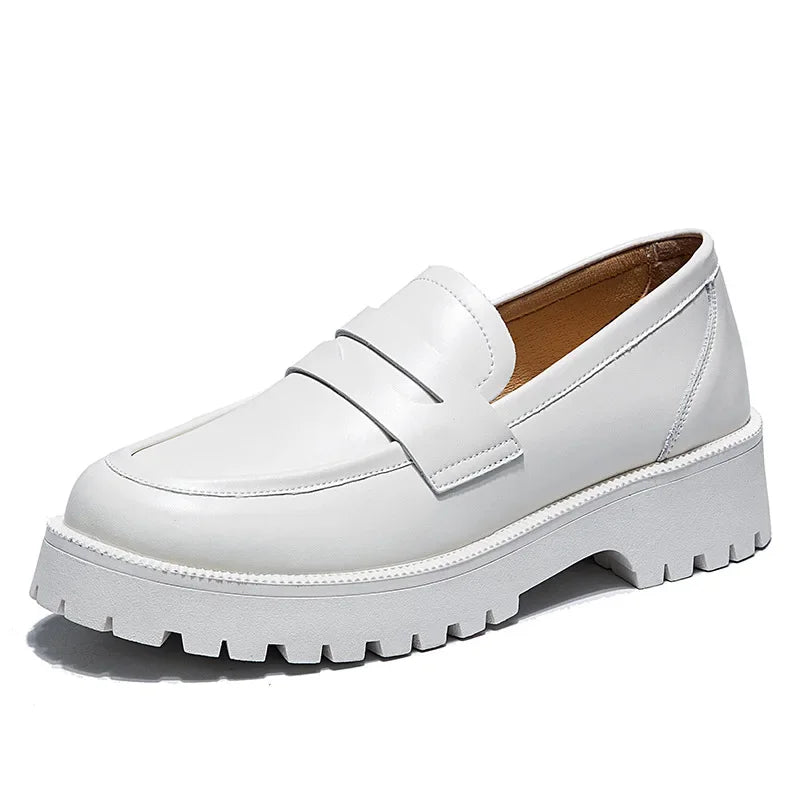 Genuine Leather Spring Autumn Shoes Female British Style 2025 New Thick-soled College Style Casual Loafers Fashion Shoes Girls