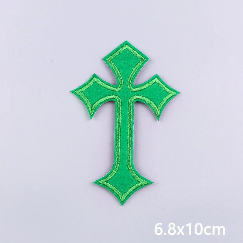 Jesus Cross Embroidery Patch For Clothes Gold Silver Cross Iron On Patches For Clothing Personality Appliques Craft Decoration