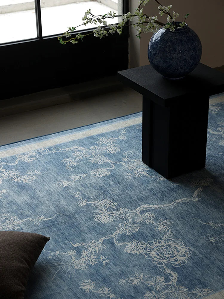 New Chinese Style Carpet Living Room Bedroom Sofa Carpets Retro Luxury Machine Washable Rugs Blue Bohemian Decorative Rug Tapete