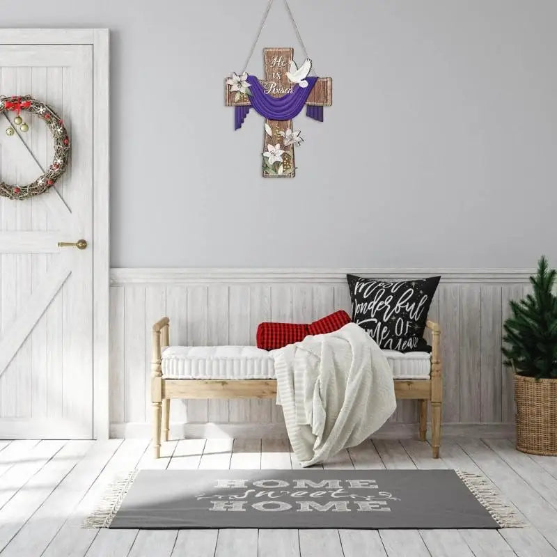 E8BD Elegant Wooden Crosses Door Sign Hanging Decoration for Easters Celebration Gift