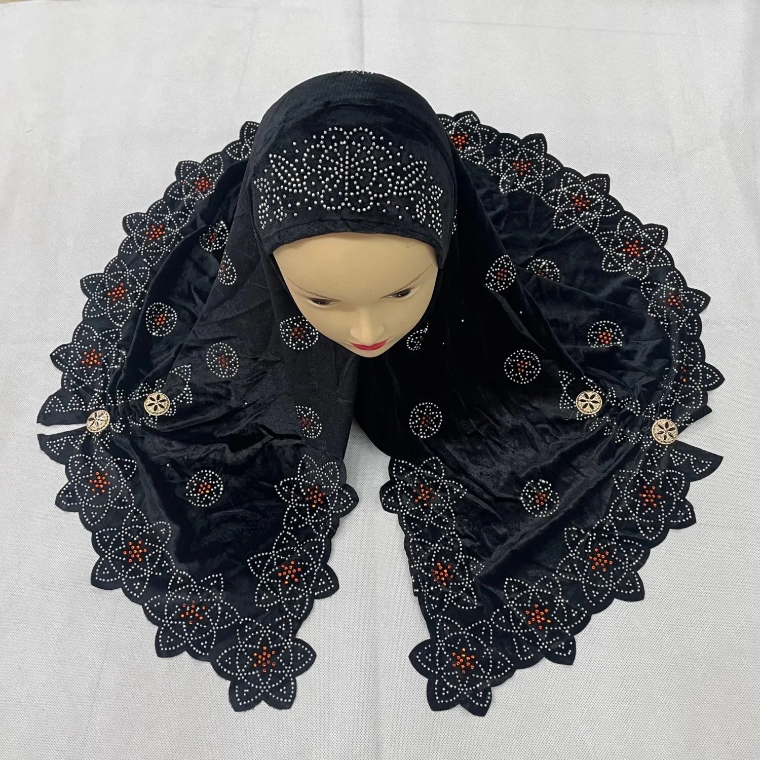2024Fashion Muslim Cap For Women Beaded Hijab Muslim Turban Female Head Wrap Shawls and Wraps Foulard Femme 60*80Cm
