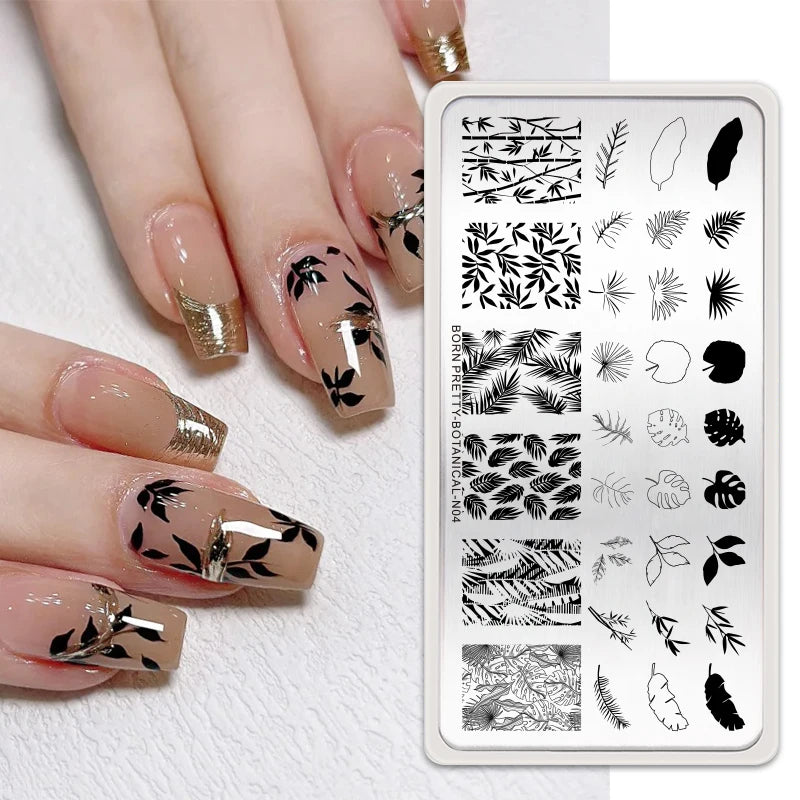 BORN PRETTY Stamping Plates Nail Art Templates Flower Natural Animal French Tips  DIY Nail Design Image Stencil Tool Manicure