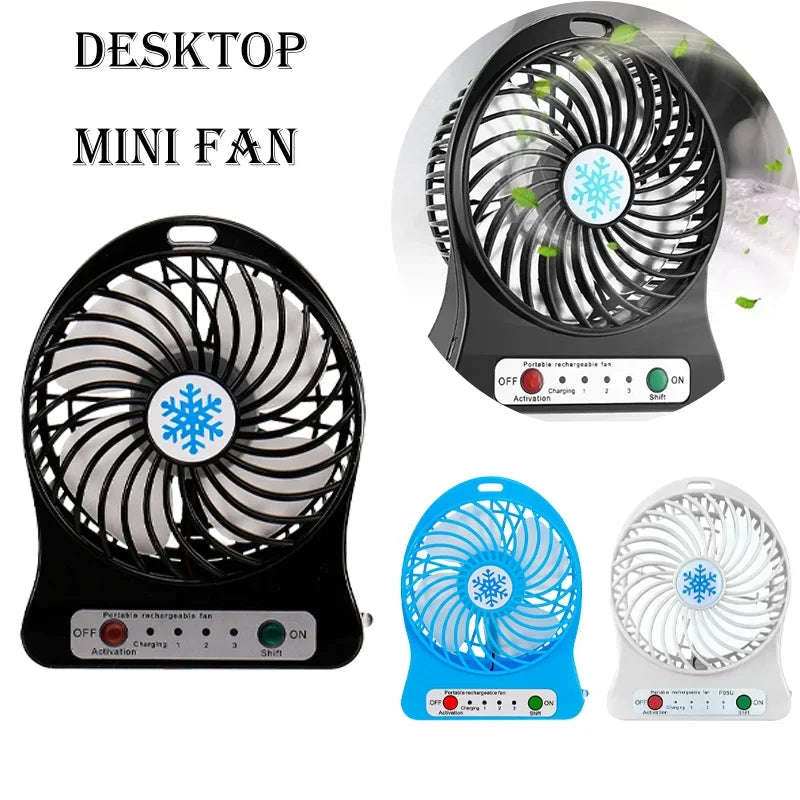 Mini Fan USB Rechargeable 3 Speed Portable Handheld Desktop Quiet Cooling for Office Dorm Camping Outdoor Black Blue White Snowf