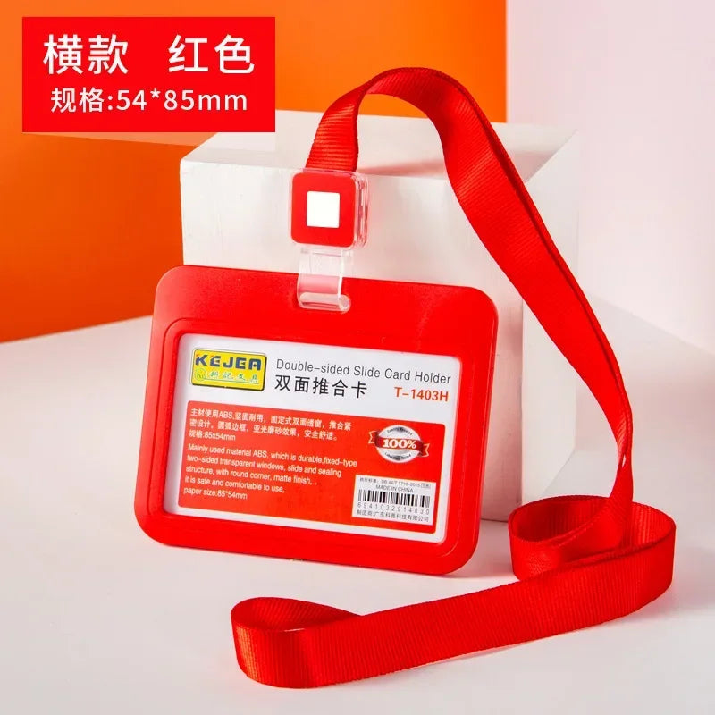 Cards Slots Double-sided Staff Work Card Cover Pass Access Card Holder Name Badge Holder ID Tag Bus Card Sleeve with Lanyard