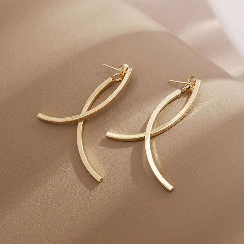 Fashion Minimalist Fish Shaped Dangle Earrings Bohemian Geometric Design Gold and Silver Color Earrings Jewelry Wholesale
