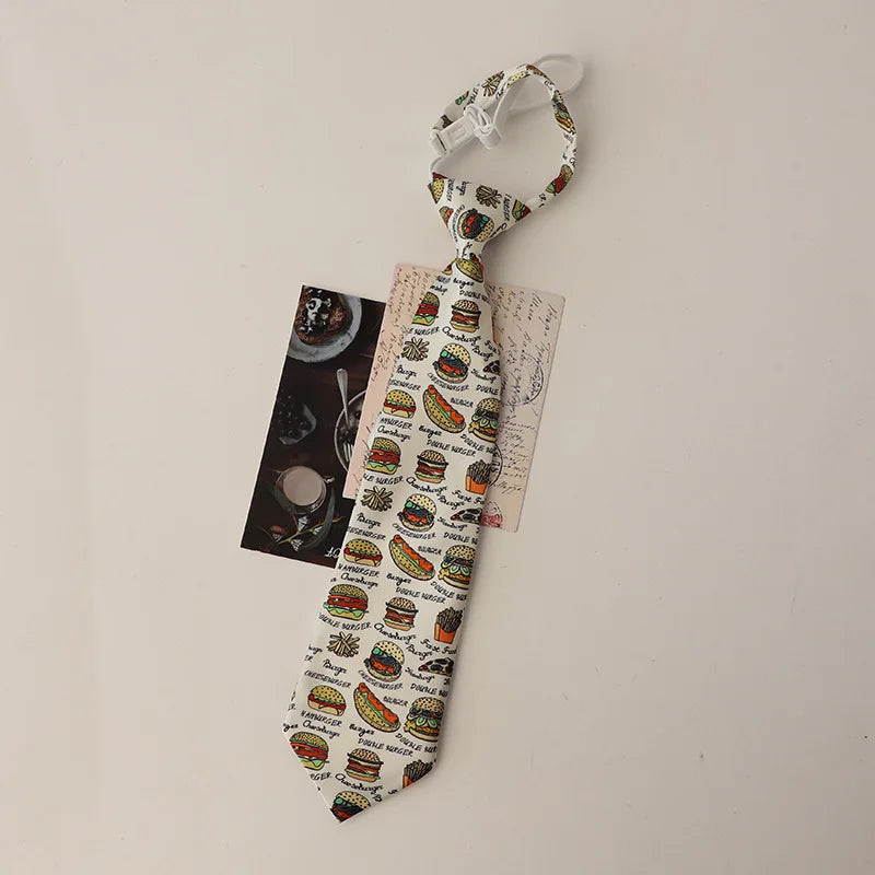 33cm Length Casual Trendy JK Ties Preppy Chic College Girl Short Necktie Polyester Floral Animal Printed Lazy-tie Vintage Cravat