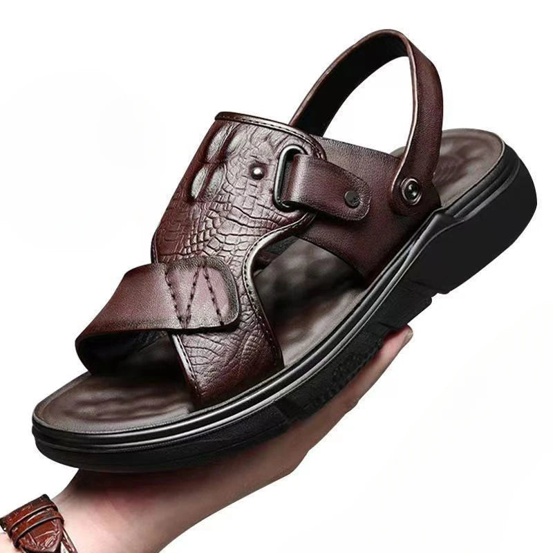 Male Shoe Slippers Genuine Leather Outdoor Trekking Hiking Beach Open Flat Men's Sandal Ankle Wrap Indoor New Arrival Number 41