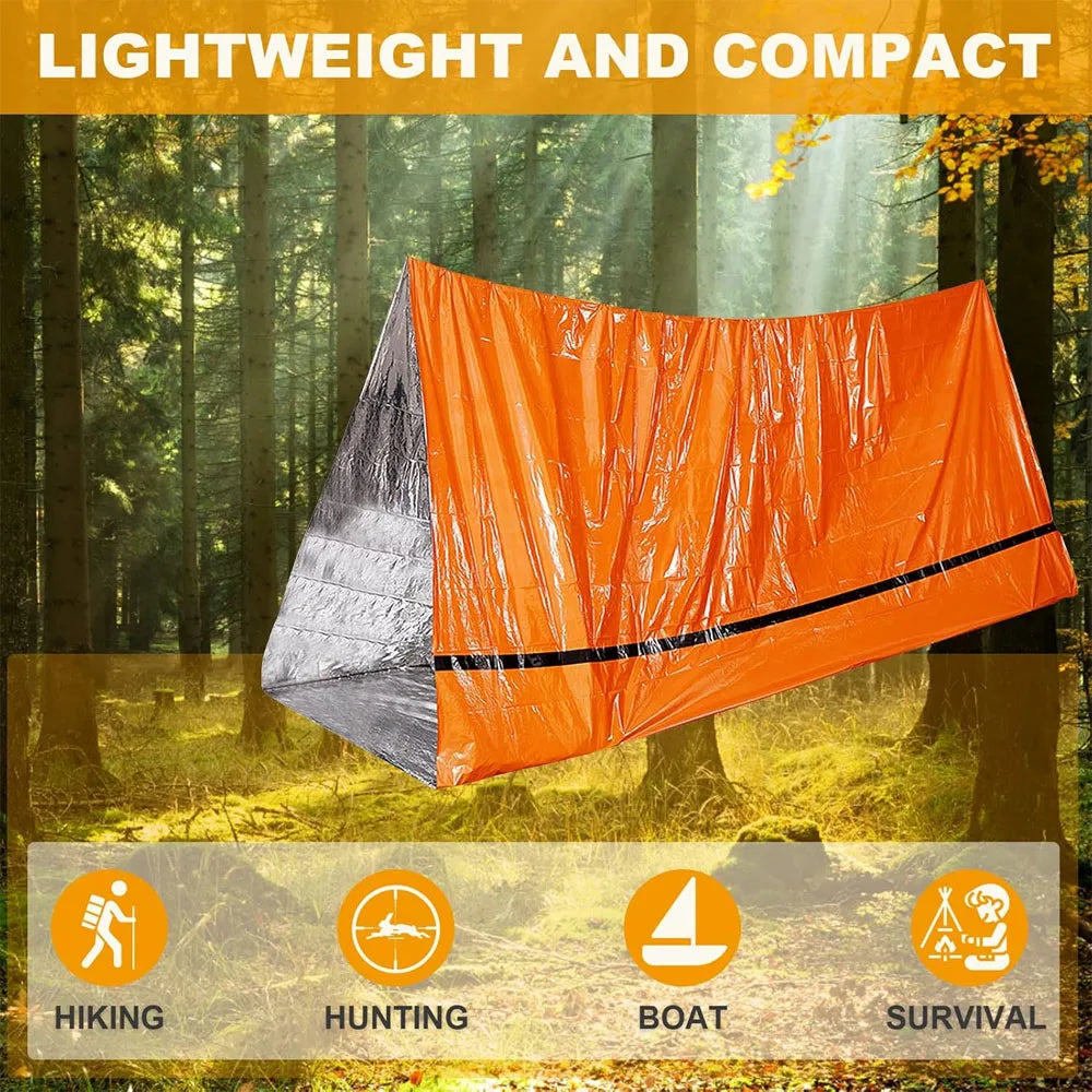 2 Person Tube Tent Waterproof Survival Shelter Emergency Blankets Survival Tent Survival Gear For Outdoor Hiking Camping