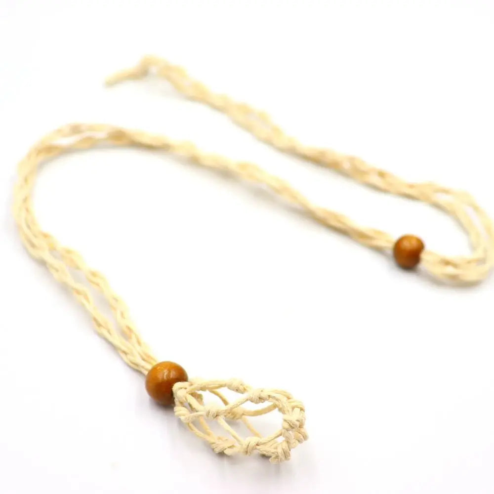 Adjustable Braided Necklace Cord Empty Stone Holder Wax Rope DIY Necklace Natural Quartz Crystal Healing Stone Net Bag Pendant