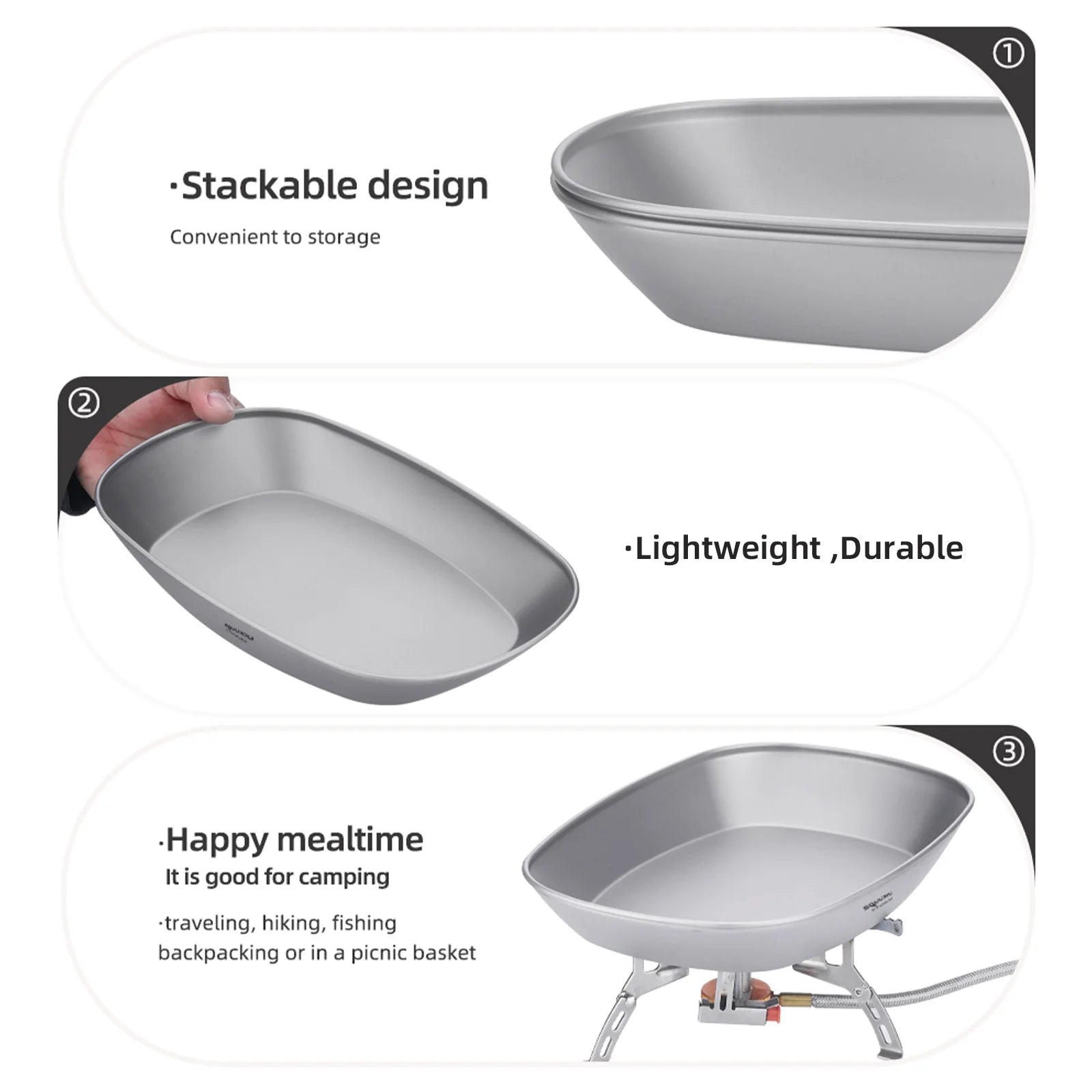 Titanium Plate Outdoor Camping Plate BBQ Fish Plate Ultra-Lightweight Stackable and Portable Health-Grade 106g Salad Plates