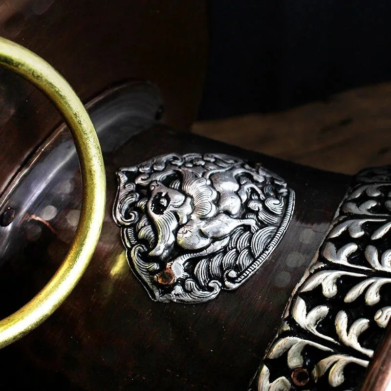 Tibetan Alloy Fruit Dish Embossed Auspicious Large Size Ancient Red Plate Tantric 25cm Tray Desktop Home Altars Decorative