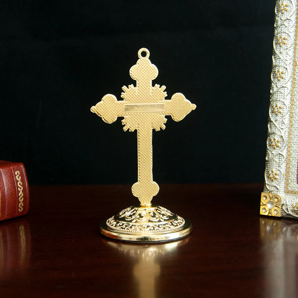 Catholic Cross, Metal Standing Cross Crucifixion Cross Religious Tabletop Decoration Gift for Faithful