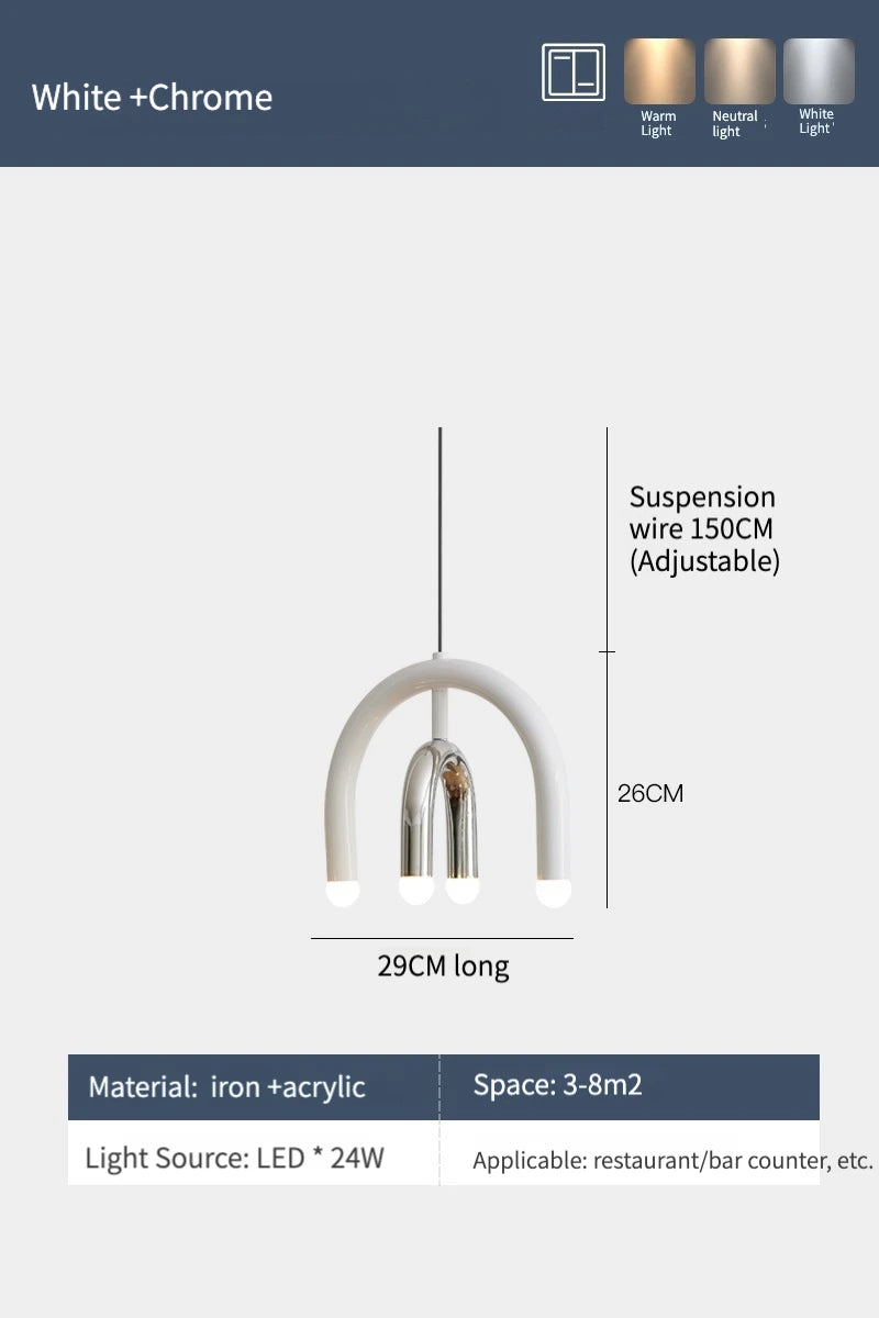 Italy Designer Rainbow Chandelier U -shaped LED Minimalist Creamy Style Children's Room Decor Bedside Living Room Pendant Light