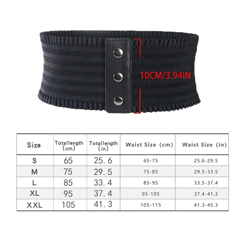 Ruffles Wide Belt Triple Buckle Elegant Elastic Waistband Decorative Dress Girdle for Women Large Size