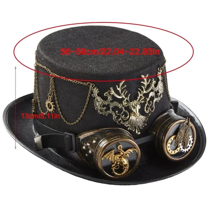 Gothic Headwear Steampunk Hat Victorian Top Magic Gears Goggles Chain Top Hats for Dress Up Halloween Cosplay Costume Fedora Cap