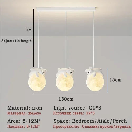 Modern Minimalist LED Chandelier Children's Rooms Bedrooms Bedside Aisles Balconies Pendant Lamp Creative Study Bear Decor Light
