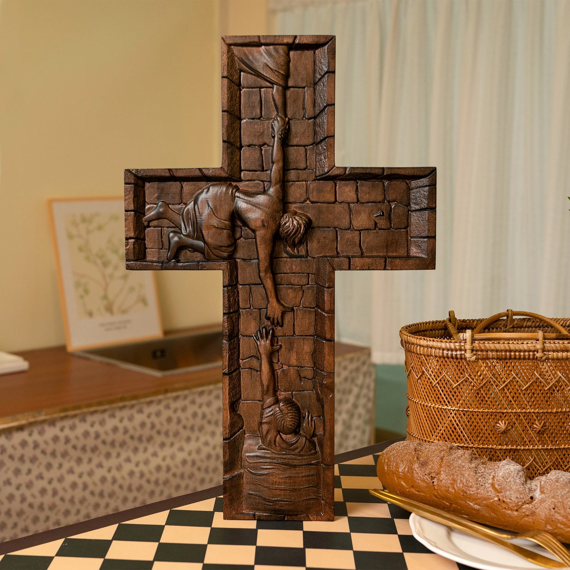 Jesus Christ the Savior Decorative Christian Cross, Wall Cross, Wooden Cross, Baptism, Jesus Home Decor, Catholic Wall Art