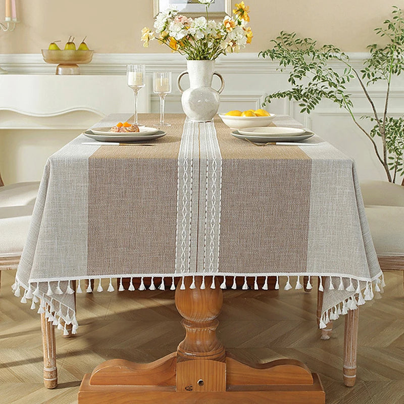 Battilo Linen Cotton Tablecloth Round Rectangular Table Cloth Waterproof Table Cover for Dining Coffee Table Kitchen Decoration