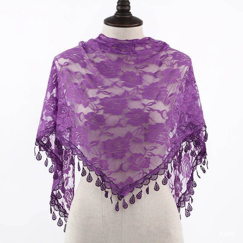 Fashion Church Shawl Lace Veil Scarf Bandana Church Prayer Wedding Mantilla Chapel White Embroidered Hijab Women Scarves