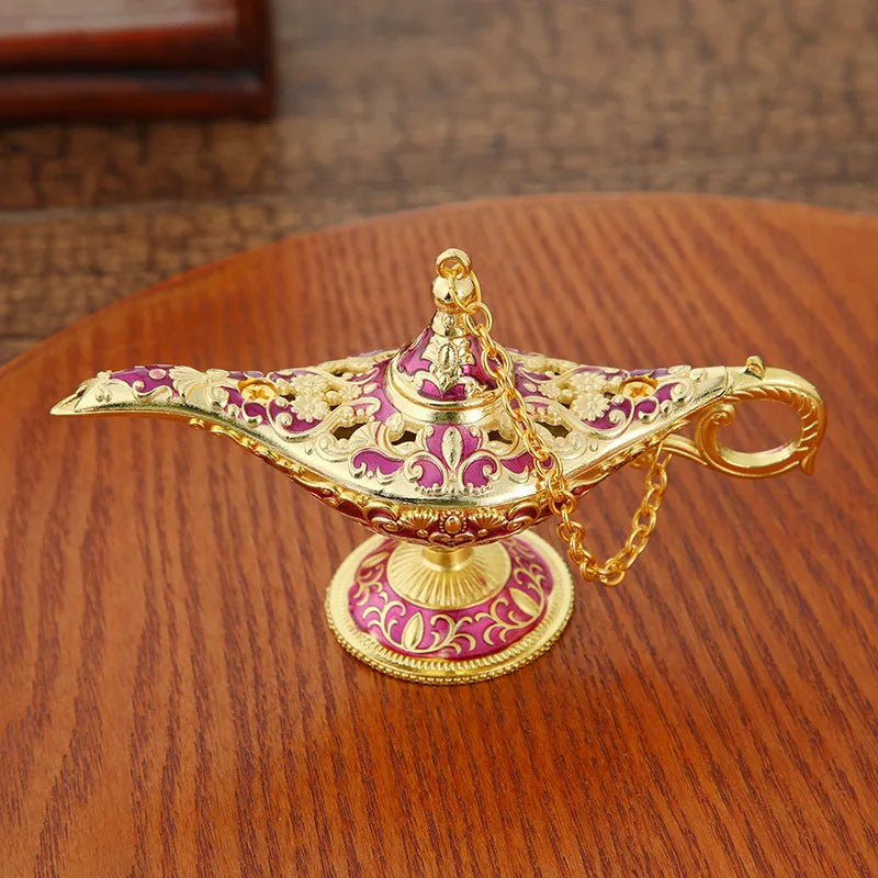 12cm(4.7")Classic Rare Hollow Legend Aladdin Magic Genie Lamps Incense Burners Retro Wishing Oil Lamp Home Decor Gift